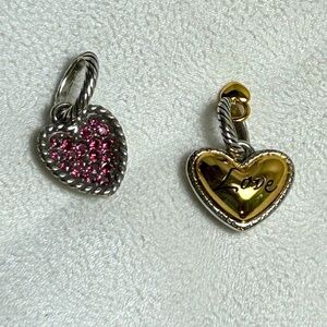 Brighton Big Love & Pink Crystals Heart Charms Qty 2 Silver Plated